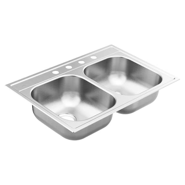 MOEN 2000 Series Stainless Steel 33 in. 4-Hole Double Bowl Drop-In Kitchen Sink with 7 in. Depth