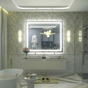 48 in. W x 40 in. H Rectangular Frameless Front and Back LED Lighted Anti-Fog Tempered Glass Wall Bathroom Vanity Mirror