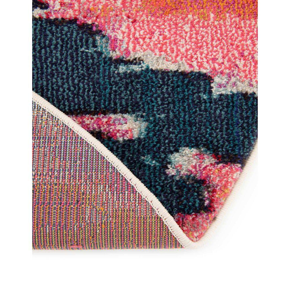 Vibrant Abstract Round Synthetic Rug in Pink & Blue, 6ft