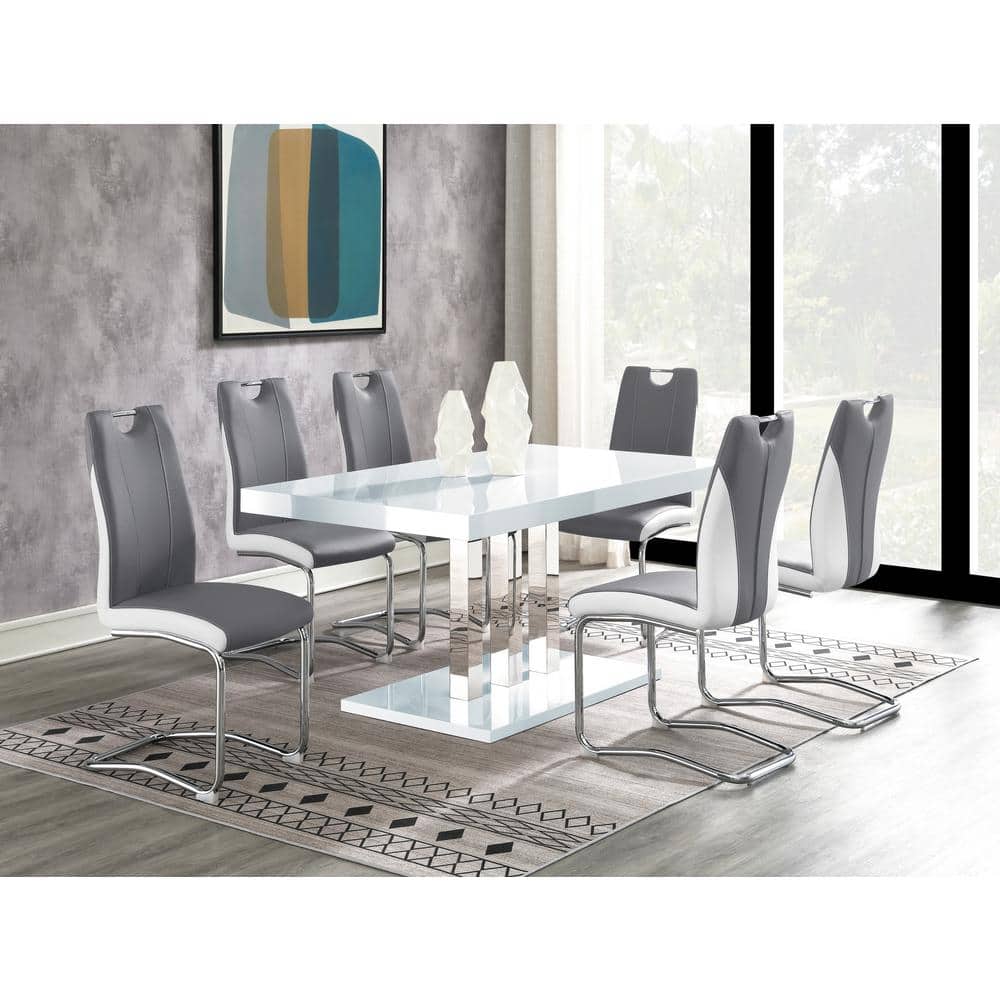 White High Gloss Rectangular Dining Table with Chrome Base