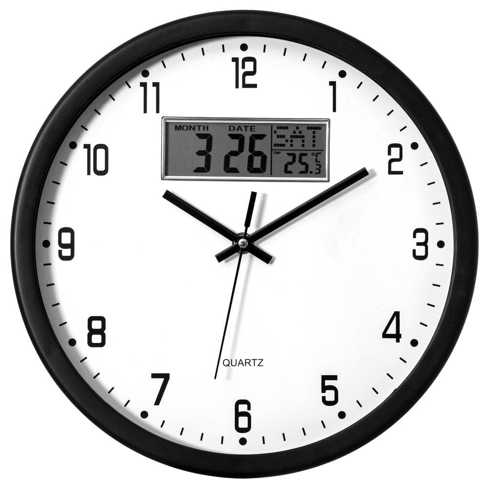 CLOCKWISE 12 in. Black Wall Clock, Non-Ticking Analog and