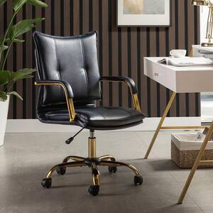 Lundgren Navy Faux Leather Upholstered Task Chair with Padded Arms