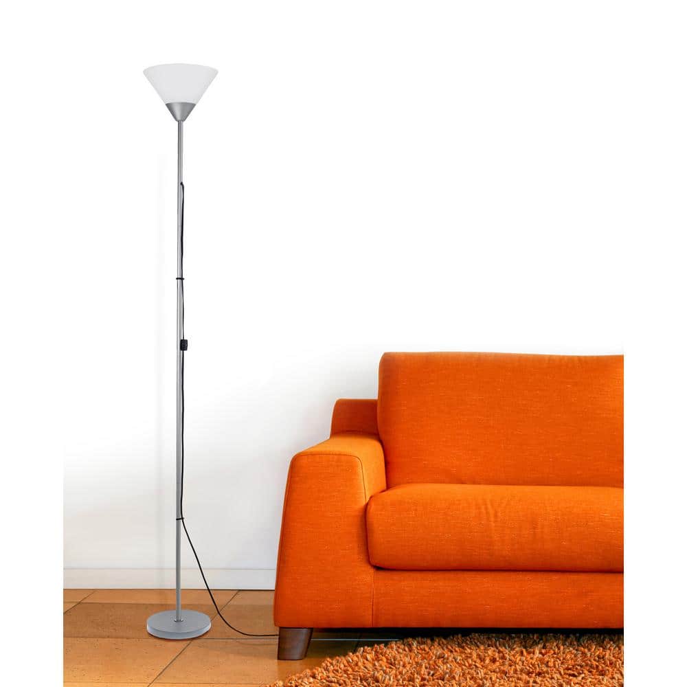 Sleek Silver Torchiere 17" Floor Lamp with White Cone Shade