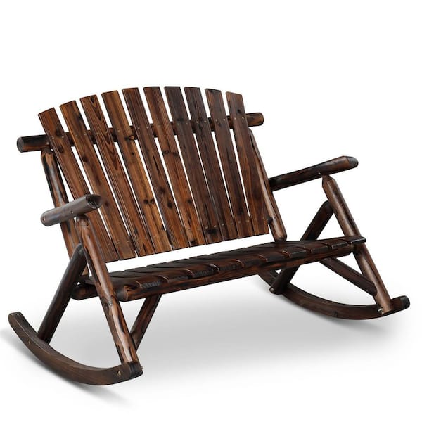 38 in. Brown Wood Outdoor Rocking Chair