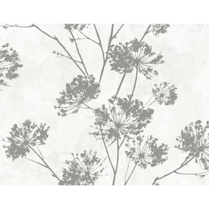 Metallic Silver Dandelion Floral Vinyl Peel and Stick Wallpaper Roll (40.5 sq. ft.)