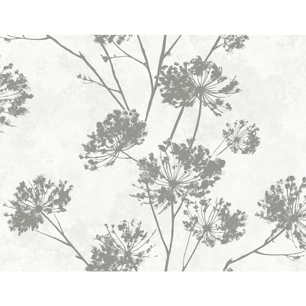 NextWall Metallic Silver Dandelion Floral Vinyl Peel and Stick Wallpaper Roll (40.5 sq. ft.)
