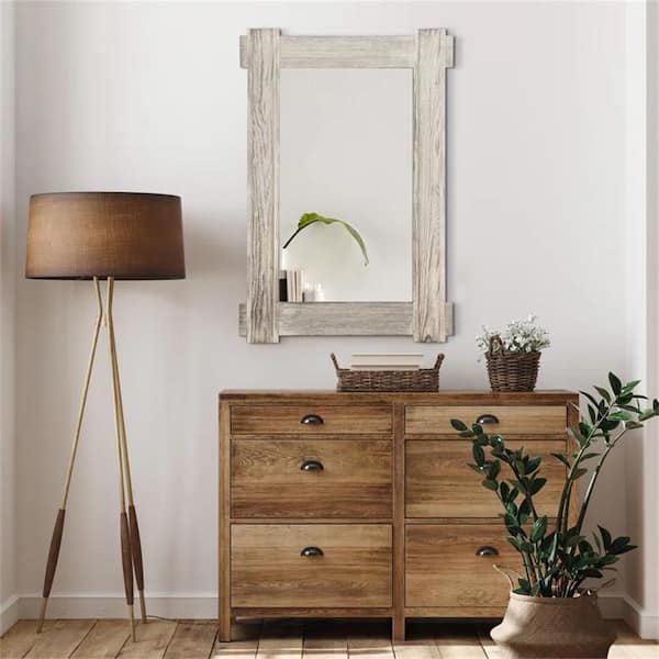 Dovelina 24 in. W x 36 in. H Wood Rectangle Weathered White Framed Mirror Wall Mounted Mirror