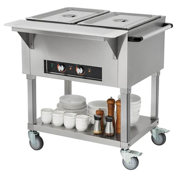 2-Pan 2 x 20.6 qt. Commercial Food Warmer, 1000 W Electric Steam Table, Buffet Catering Stainless Steel Server