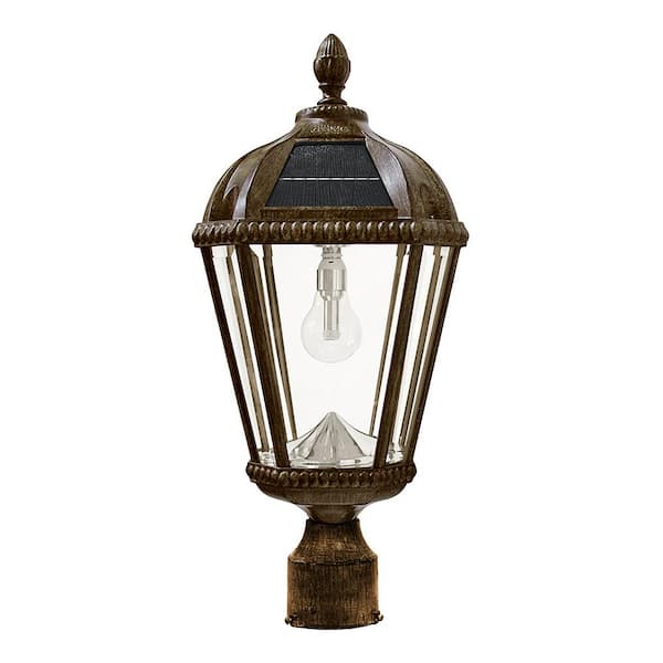 GAMA SONIC Royal Bulb Series 1-Light Weathered Bronze Outdoor Weather Resistance Solar LED Post Light with 3 in. Fitter and Bulb
