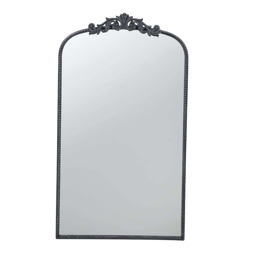 24 in. W x 42 in. H Black Baroque Inspired Arch Iron Frame Mirror