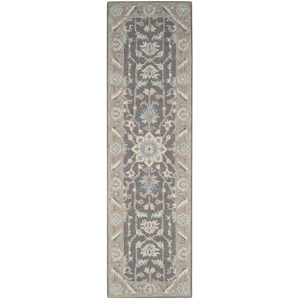 Blossom Dark Grey/Light Brown 2 ft. x 8 ft. Border Runner Rug