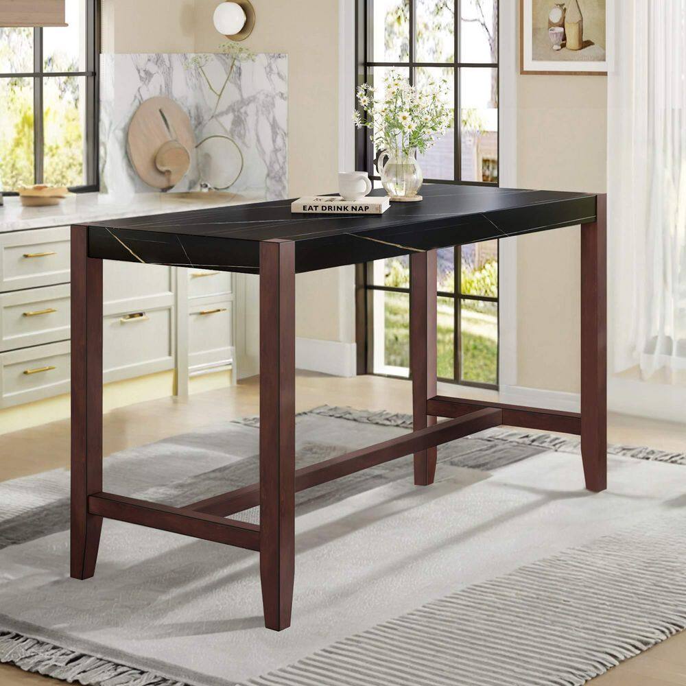 Black Wood 47.5 in. 4-Legs Dining Table Seats-4