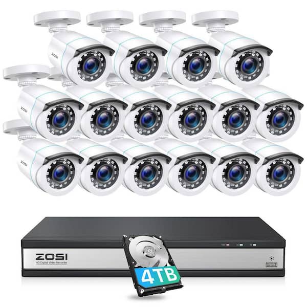 16-Channel 3K-Lite DVR Home Security System with 16-Wired 1080P Bullet Cameras Pre-Installed 4TB HDD 80 ft. Night Vision