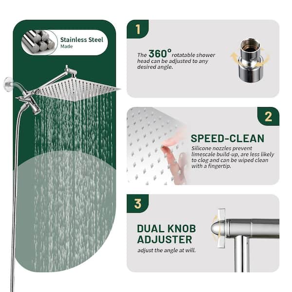 8 in. Rainfall 5-Spray Patterns Dual Wall Mount and Handheld Shower Head 1.8 GPM with Adjustable Shower Heads in Chrome