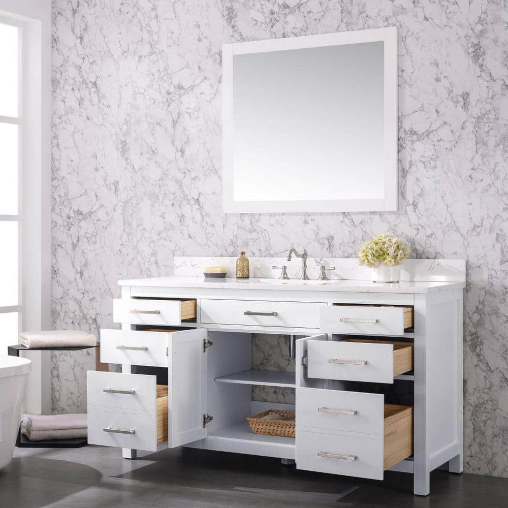 Jasper 60'' White Freestanding Single Bathroom Vanity with Carrara Top