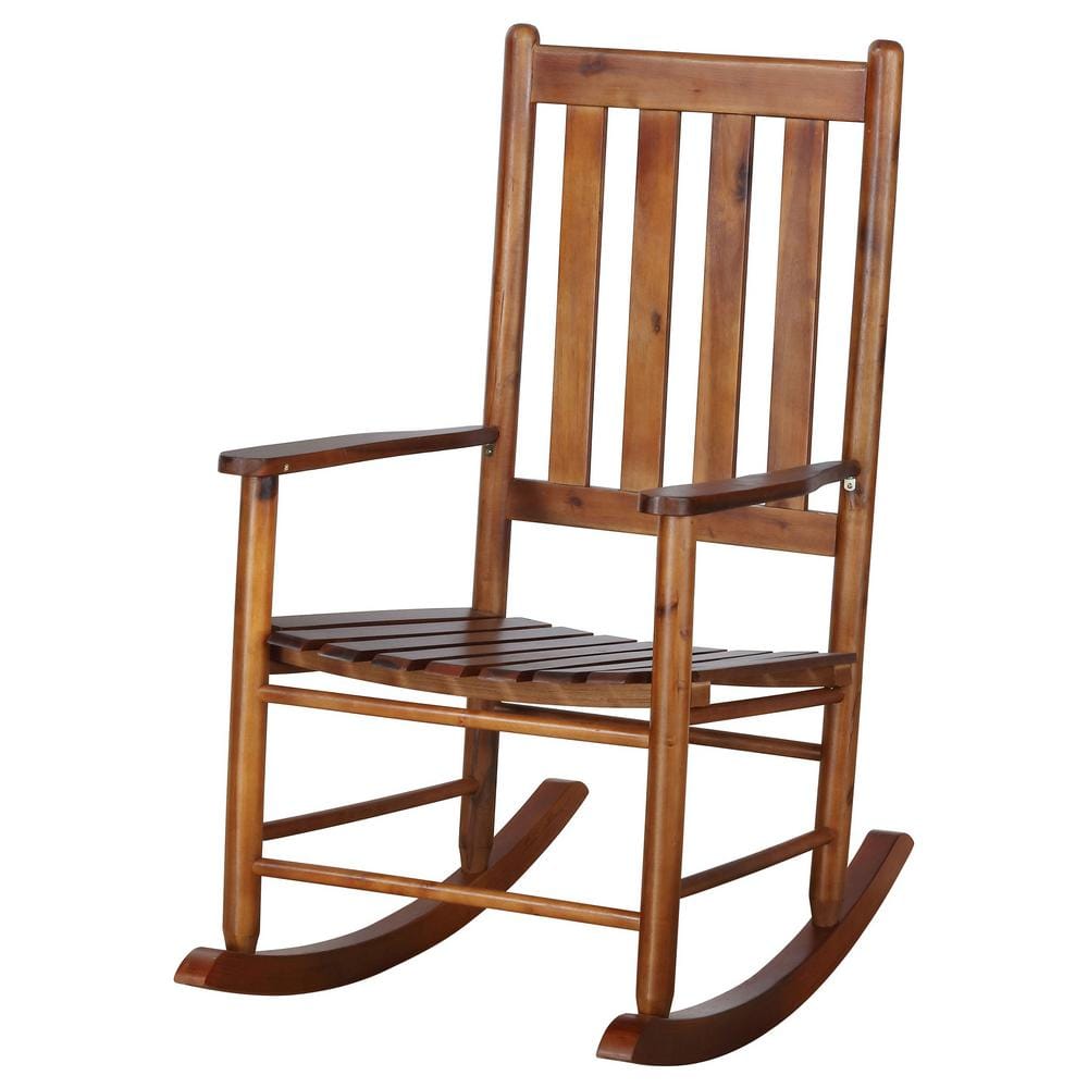 Golden Brown Acacia Wood Traditional Rocking Chair