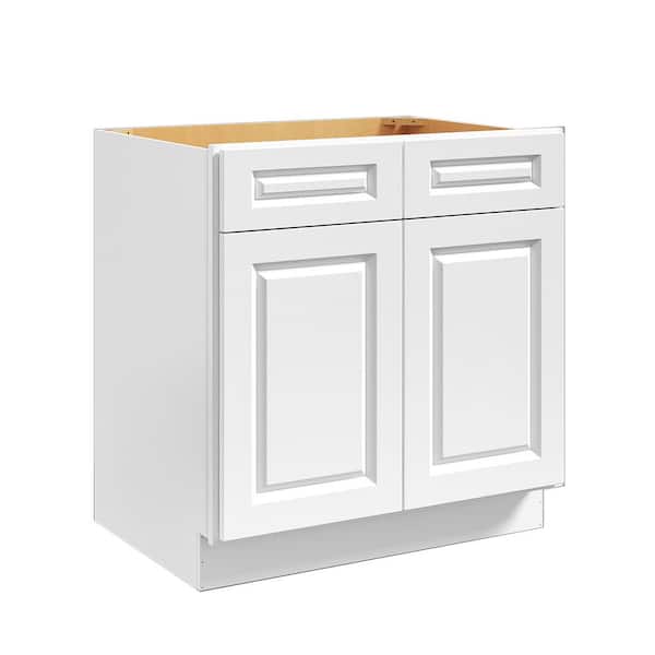 Hausvita 33 in. W x 24 in. D x 34.5 in. H in Traditional White Plywood Ready to Assemble Sink Base Cabinets with Shelf