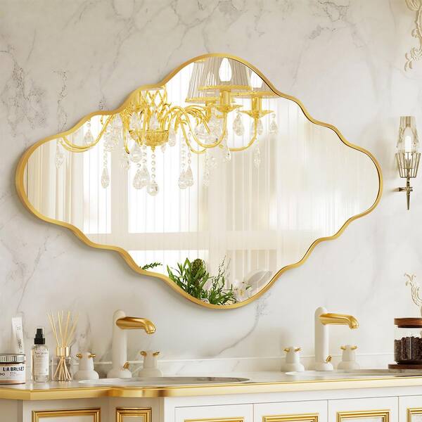 20 in. W x 35 in. H Scalloped Gold Aluminum Alloy Framed Decorative Irregular Wall Mirror