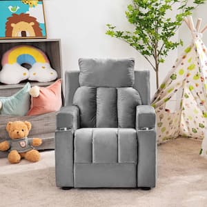 Magic Seats for Superheroes and Princesses, Kids Recliner Sofa Chair , 2 Cup Holders, Push Back Recliner in Gray