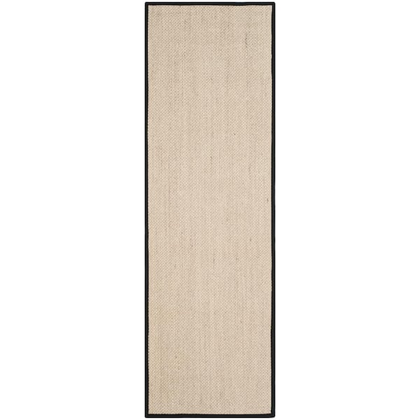 Natural Fiber Marble/Black 3 ft. x 6 ft. Woven Border Runner Rug