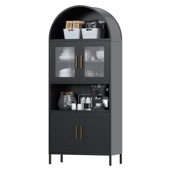 Hephastu 30.71 in. W x 72.83 in. H x 15.35 in. D Arched Steel Freestanding Cabinet with Adjustable Shelves for Living Room, Black