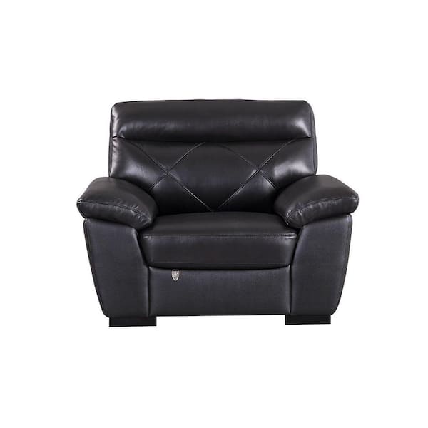 Benjara Black Leather Arm Chair with Diamond Pattern