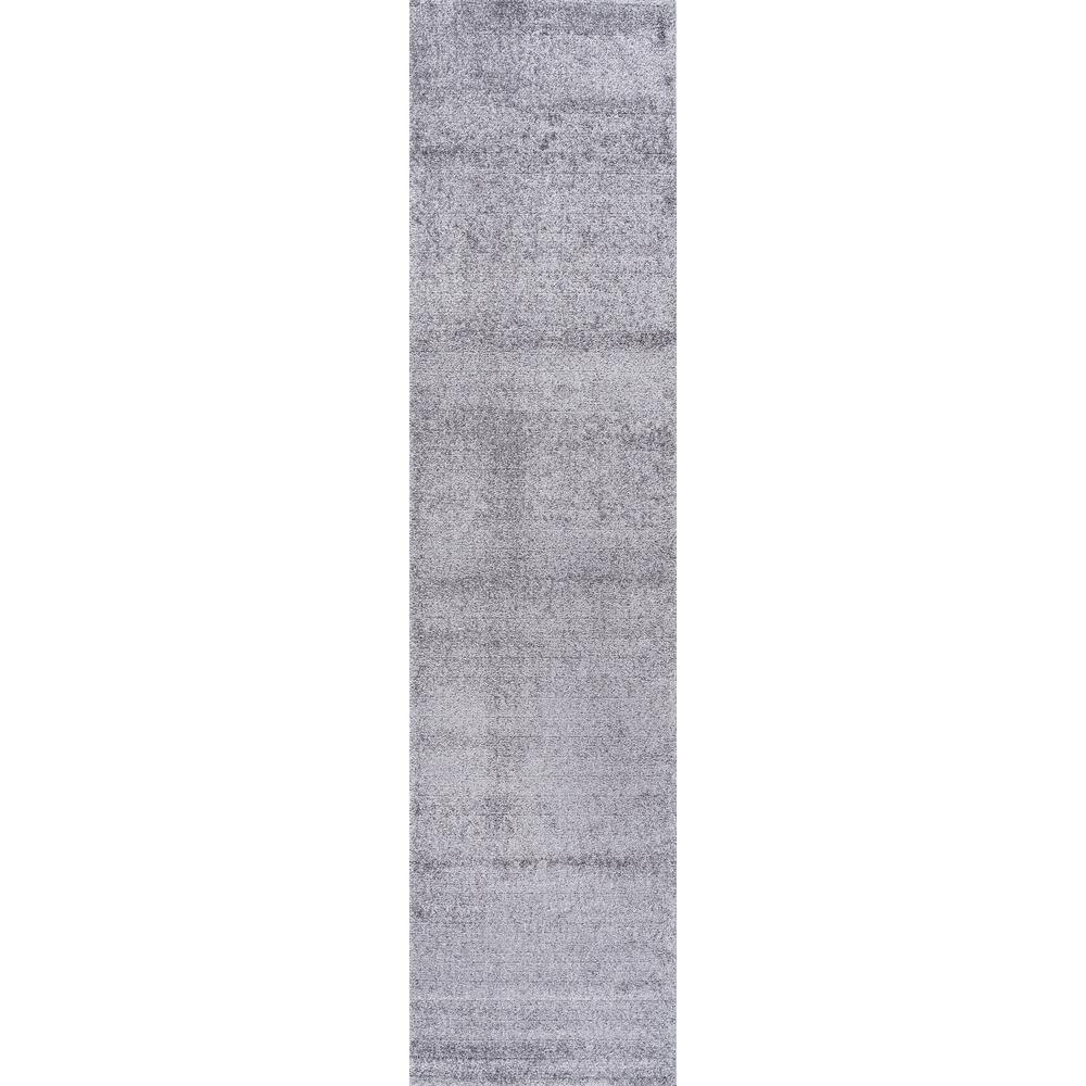 Gray Solid Synthetic Low-Pile Runner Rug, 2'x8'