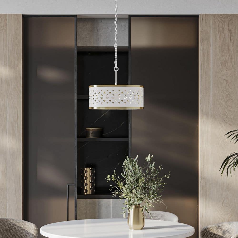 Avec 18" Champagne Bronze and White Metal Drum Pendant Light