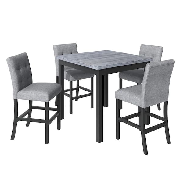 maocao hoom 5-Piece Black Wood Dining Set with 4-Gray Upholstered Chairs