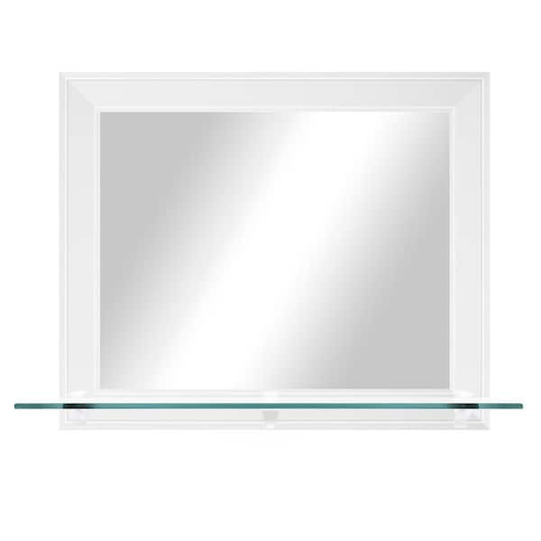 Unbranded 25.5 in. W x 21.5 in. H Rectangular Framed Gallery Black and White Horizontal Wall Mirror with Tempered Glass Shelf