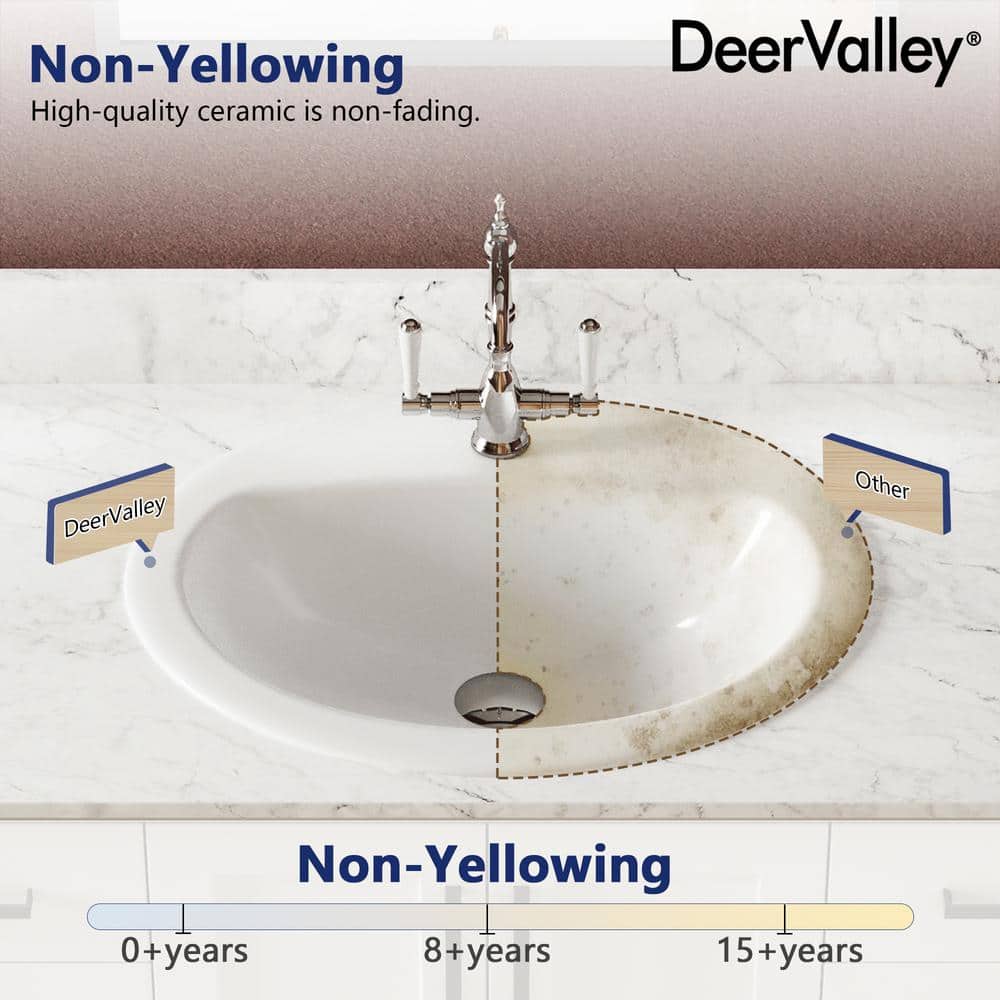 20'' x 17'' White Ceramic Oval Drop-In Bathroom Sink