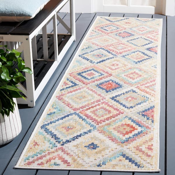 Cabana Red/Blue/Multi 2 ft. x 9 ft. Diamond High-Low Indoor/Outdoor Runner Rug