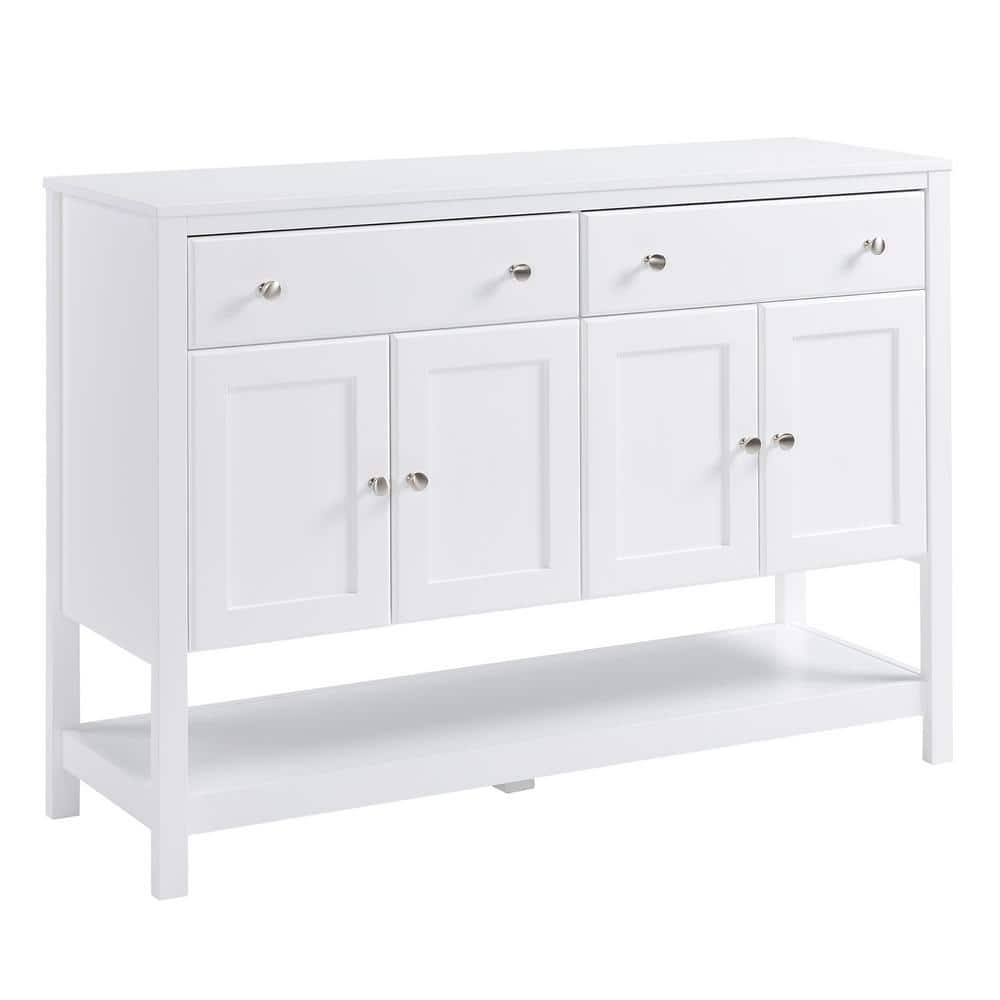 White Modern Sideboard Buffet Cabinet with Adjustable Shelves