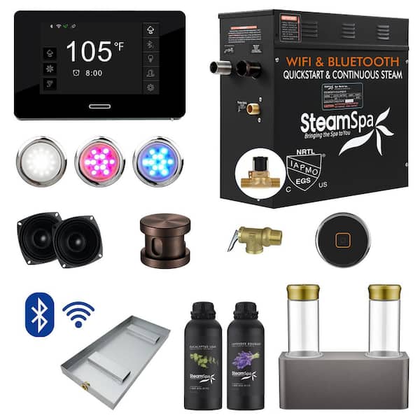 SteamSpa Black Series 4.5kW Steam Bath Generator with Continuous Steam Plus Quick Start and Aroma Scent Pump in Oil Rubbed Bronze