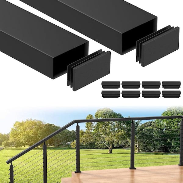 Top Cap Railing KIWDZFU 1.18 in. H x 2.36 in. W Black Stainless Steel 4 ft. Cable ...
