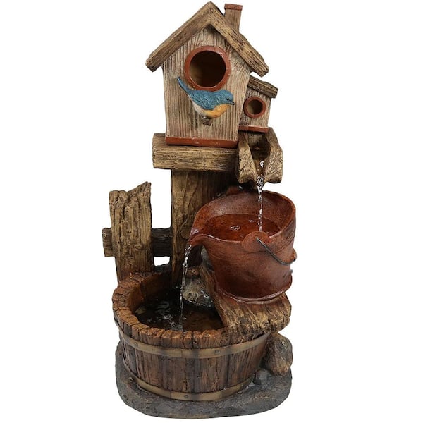 Sunnydaze 26 in. Bluebird House and Buckets Outdoor Water Fountain