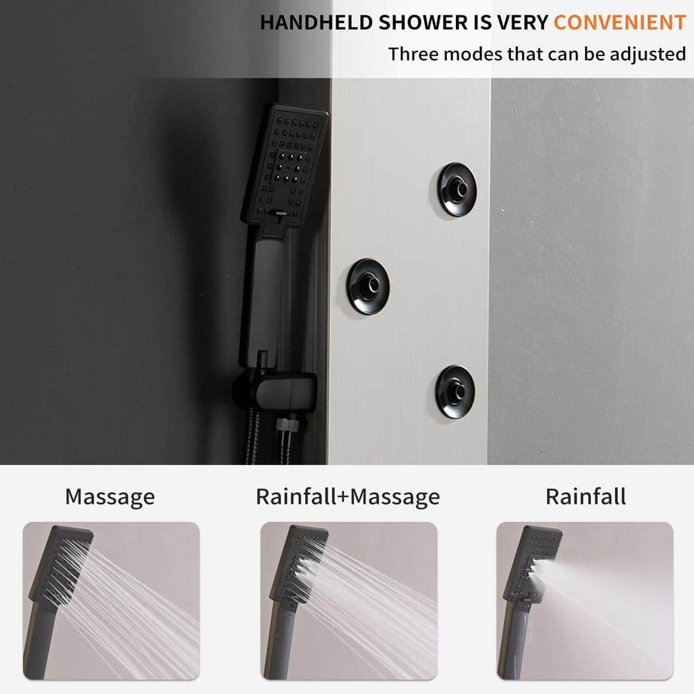 Brushed Nickel 4-Jet Rainfall Shower Panel System with Handheld Wand