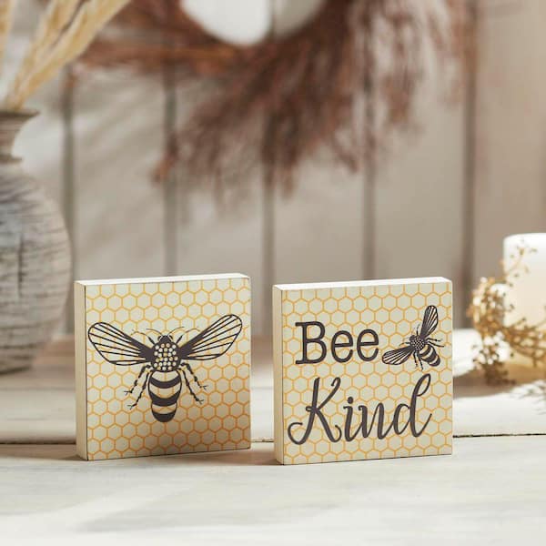 VHC Brands Buzzy Bees 5 in. x 5 in. Bee Kind MDF Block Sign, Set