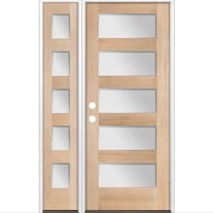 50 in. x 80 in. Modern Douglas Fir 5-Lite Right-Hand/Inswing Frosted Glass Unfinished Wood Prehung Front Door w/ LSL