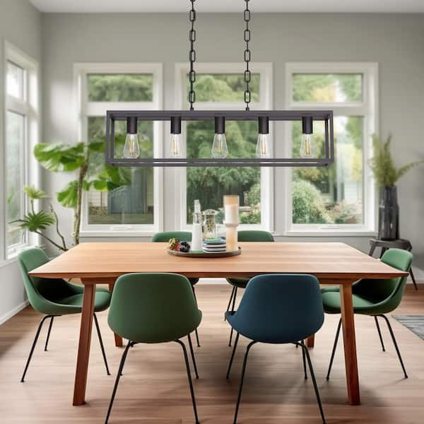 5-Light 60-Watt Matte Black Modern Rectangular Mini Pendant Light with No Glass Shade and No Bulb Included