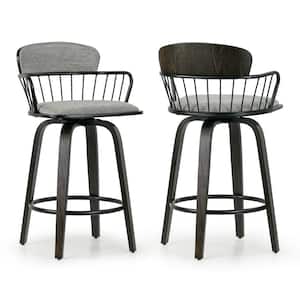 Baker 24.5 in. Gray Wood Counter Stool with Fabric Seat 2 Set of Included