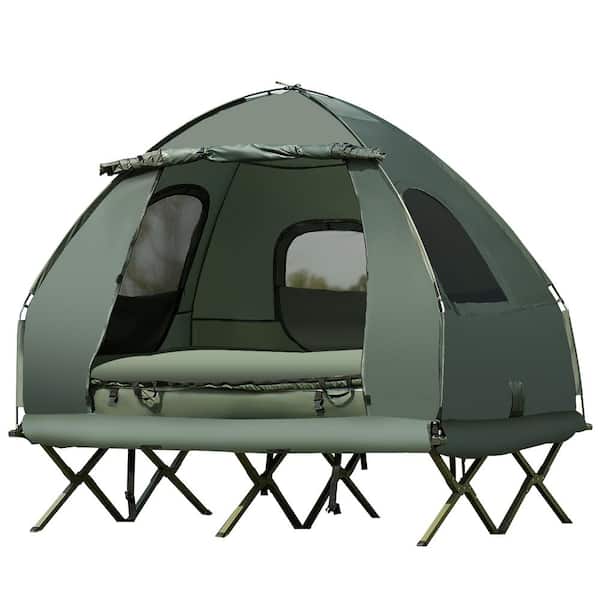 HONEY JOY 2-Person Folding Camping Tent Cot Outdoor Elevated Tent  w/External Cover Gray TOPB005514 - The Home Depot