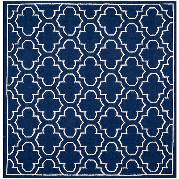 SAFAVIEH Dhurries Navy/Ivory 7 ft. x 7 ft. Square Area Rug