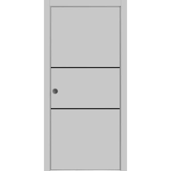 Sartodoors 32 in. x 80 in. 1 Panel Matte Grey Finished Solid Wood with Honeycomb Sliding Door with Hardware