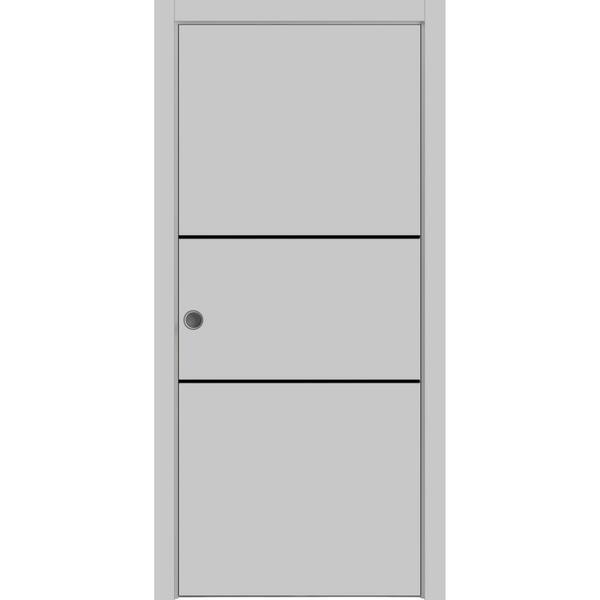 Sartodoors 42 in. x 80 in. 1 Panel Matte Grey Finished Solid Wood with Honeycomb Sliding Door with Hardware