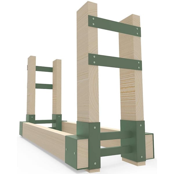 Angel Sar 2 x 4 Lumber Iron Outdoor Firewood Rack Bracket Kit, DIY Fireplace Log Stacking Stand Holder with 4 Support Bar (Green)