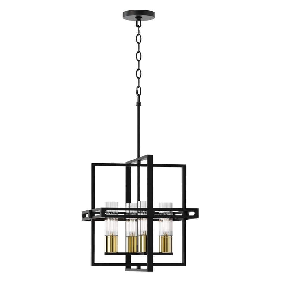Anston 14 in. Plug and Play 4-Light Black and Plated Gold Chandelier with SkyPlug price history on PriceWatchPro