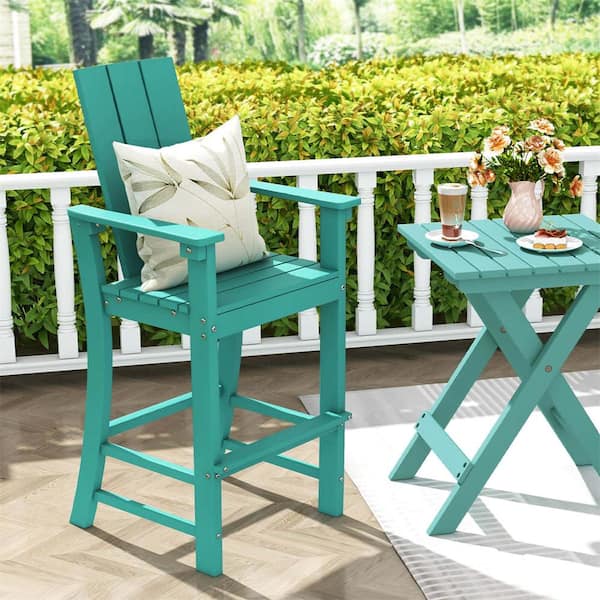 Turquoise Tall Patio Adirondack Chair with Ergonomic Backrest Armrests and Footrest for Backyard (Set of 1)