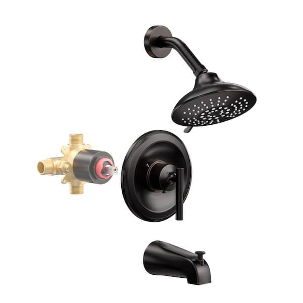 WOWOW Single Handle 5-Spray Shower Faucet 1.8 GPM with High Pressure Balance, Corrosion Resistance in. Oil Rubbed Bronze