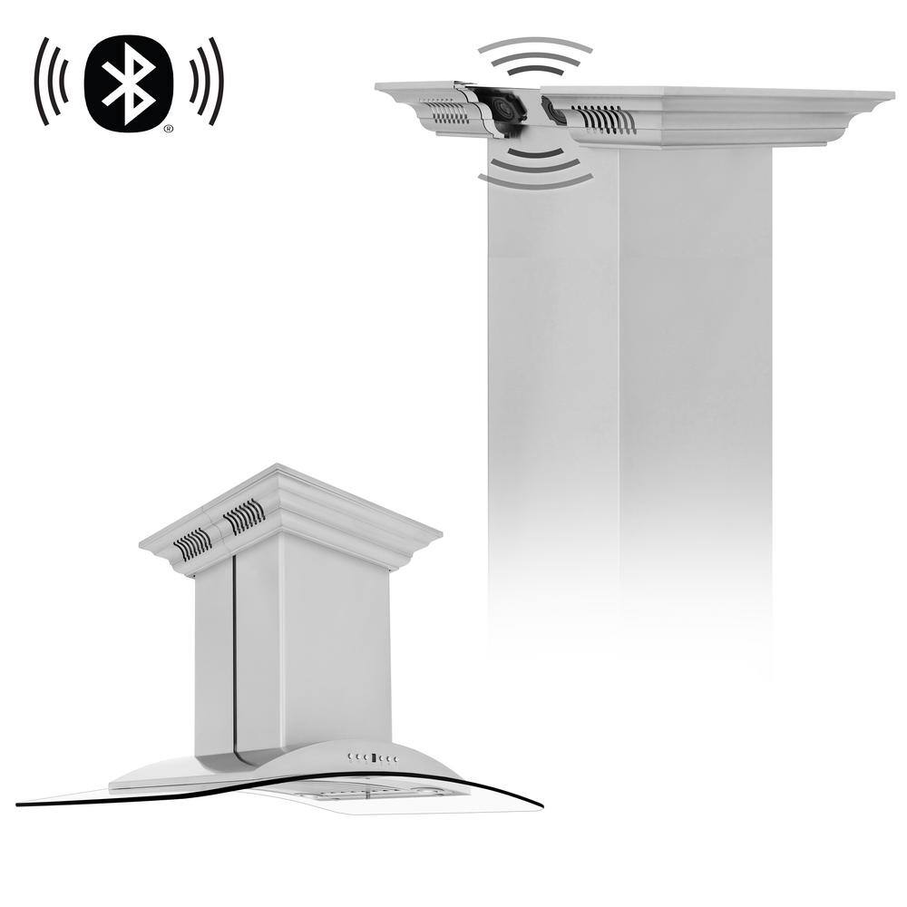 30 in. 400 CFM Ducted Island Mount Range Hood in Stainless Steel and Glass with Built-In CrownSound Bluetooth Speakers
